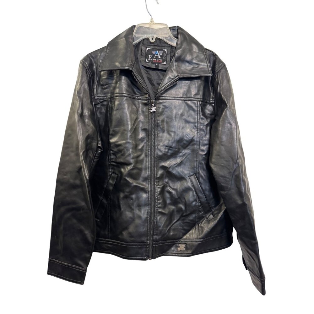 Vintage 90s Emporio Collezione Mens Leather Jacket Medium Black Zip Up Made In I